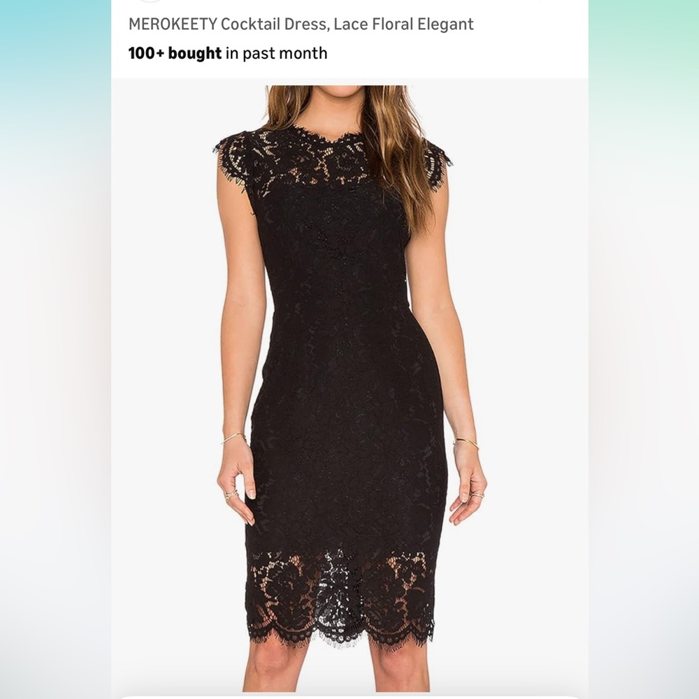 Merokeety Black Lace Mini Dress semi formal